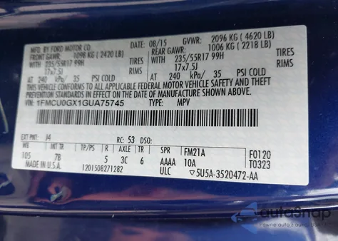 2016 Ford Escape Se z USA, uszkodzony, nr VIN 1FMCU0GX1GUA75745